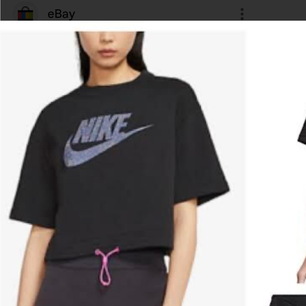 Nike Women's Black Athletic crop top with Pink Drawstring